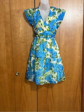 Flora Bea NYC Blue Floral V-Neck Summer Dress